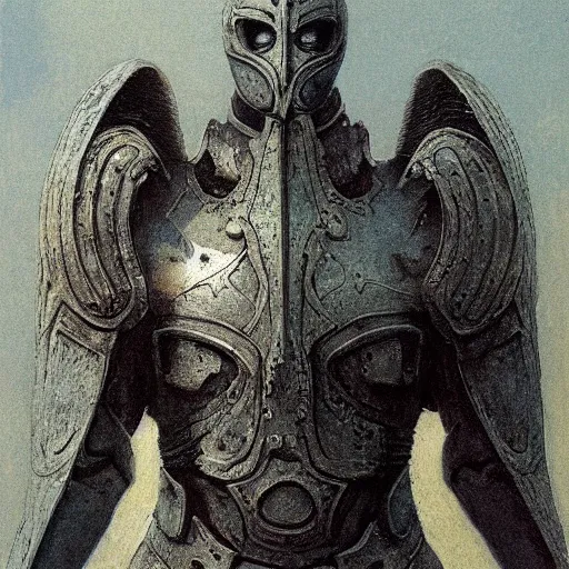 Image similar to arch angel in ancient armor concept, beksinski