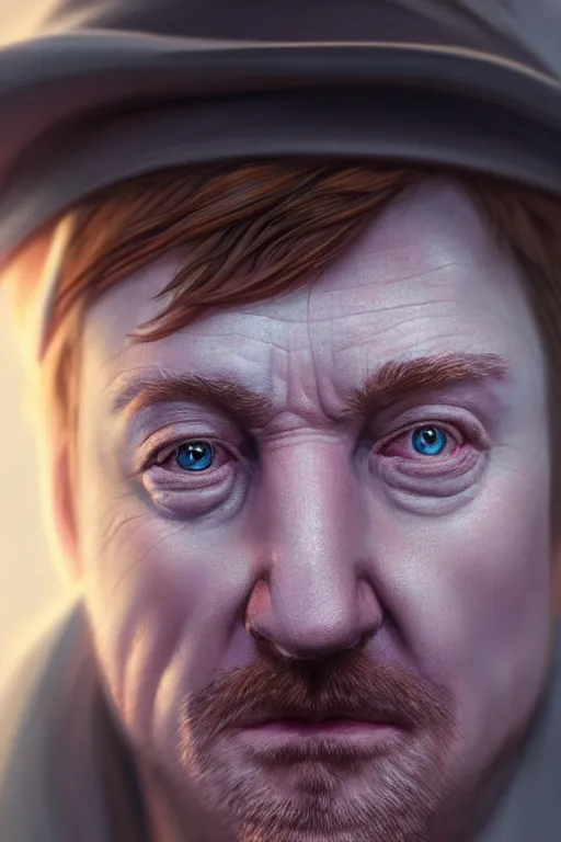 Image similar to ultra detailed close up facial portrait of rhys darby, extremely detailed digital painting, in the style of fenghua zhong and ruan jia and jeremy lipking and peter mohrbacher, mystical colors, rim light, beautiful lighting, 8 k, stunning scene, raytracing, octane, trending on artstation