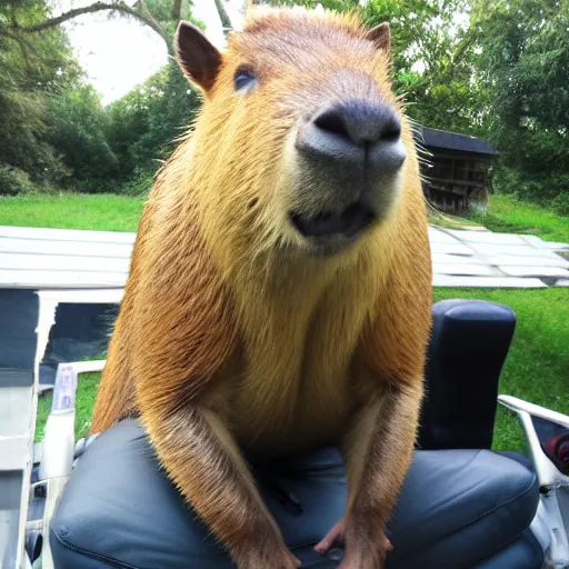 Image similar to huge fat capybara sitting in a gamer chair and drinking mountain dew gamer fuel, digital photography,