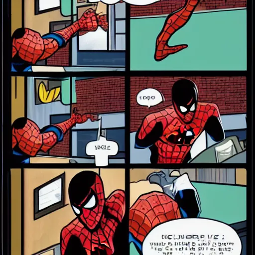 Prompt: spiderman eating fried chicken, comic style