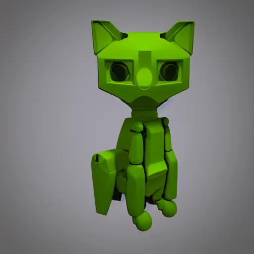 Prompt: isometric cat robot, flaoting in space, realistic 3d model, hard light, soft neon, render in blender, trending on Artstation