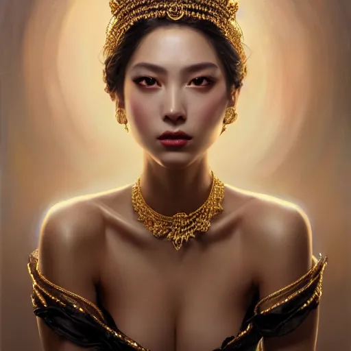 Prompt: expressive oil painting, of alluring european princess, seductive look, smooth glowing skin, glistening body, love, adoration, ornate headpiece made of black beads, glamour shot, by yoshitaka amano, by greg rutkowski, by jeremyg lipkinng, by artgerm, digital art, octane render, white dress