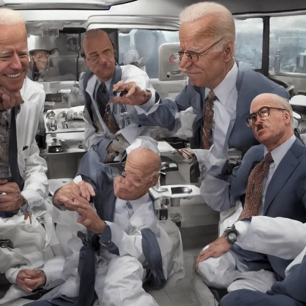 Prompt: Joe biden and Walter White in Los Pollos Hermanos, photorealistic