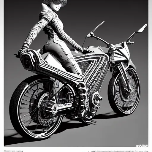 Prompt: futuristic bike design by syd mead and moebius, an ultrafine hyperdetailed illustration by kim jung gi, irakli nadar, intricate linework, incredibly detailed faces, extremely sharp focus, octopath traveler, unreal engine 5 highly rendered, global illumination, radiant light, detailed and intricate environment