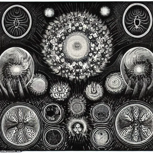 Image similar to Divine Chaos Engine by Vincent Van Gogh and Ernst Haeckel, symbolist, visionary