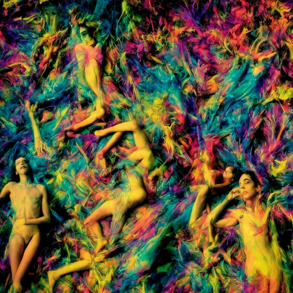 Image similar to award winning psychedelic photo of a lsd trip, vivid colors, frantic, studio lighting, wide shot art by sally mann & arnold newman