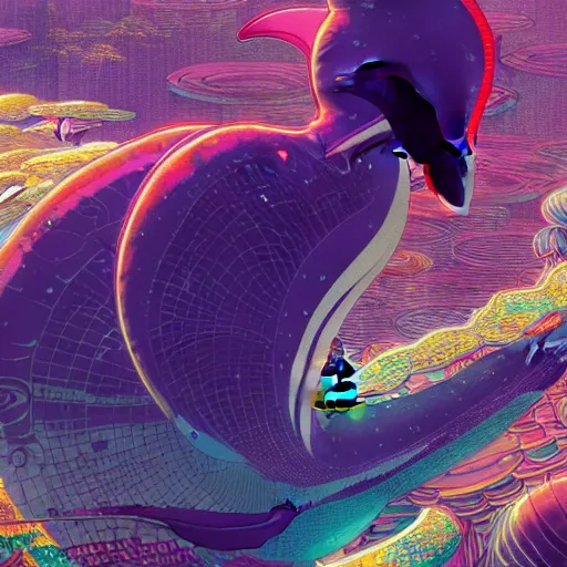 Image similar to a beautiful hyperdetailed character design 4 k wallpaper illustration of a cute dolphin, victo ngai cyberpunk style, from china, style of studio ghibli, makoto shinkai, raphael lacoste, louis comfort tiffany, artgerm, james jean, ross tran, chinese style