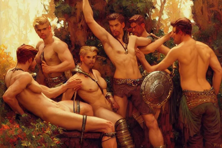 Image similar to attractive men, dnd, fantasy, painting by gaston bussiere, craig mullins, j. c. leyendecker, tom of finland