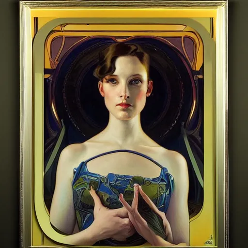 Prompt: a streamline moderne painting in the style of donato giancola, and in the style of tom bagshaw, and in the style of alphonse mucha. symmetry, smooth, sharp focus, semi - realism, intricate detail.