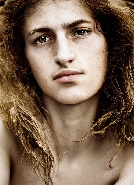 Image similar to portrait of a beautiful 20-year-old Italian woman by annie leibovitz, close up, detailed, award winning, Sony a7R