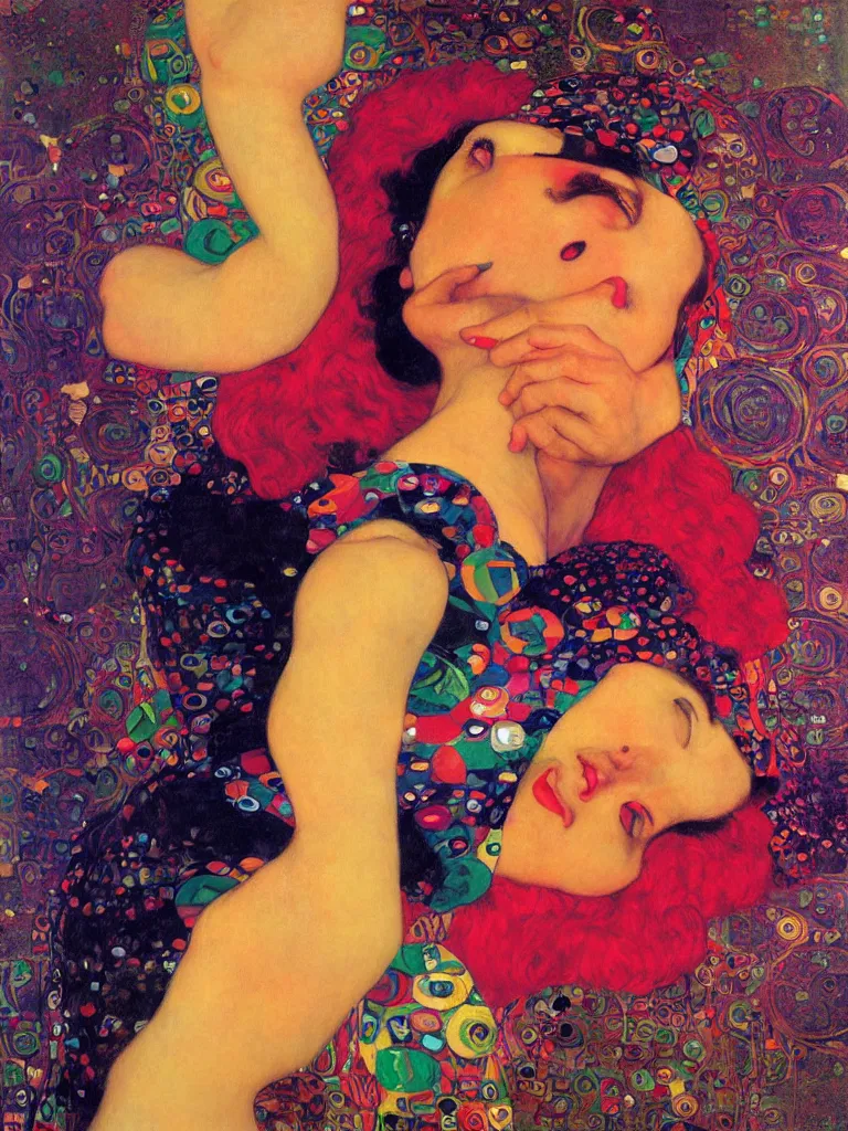 Image similar to a portrait of a vintagestyle thief in vivid colors, neon, art by gustav klimt and artgerm and wlop and william - adolphe bouguereau