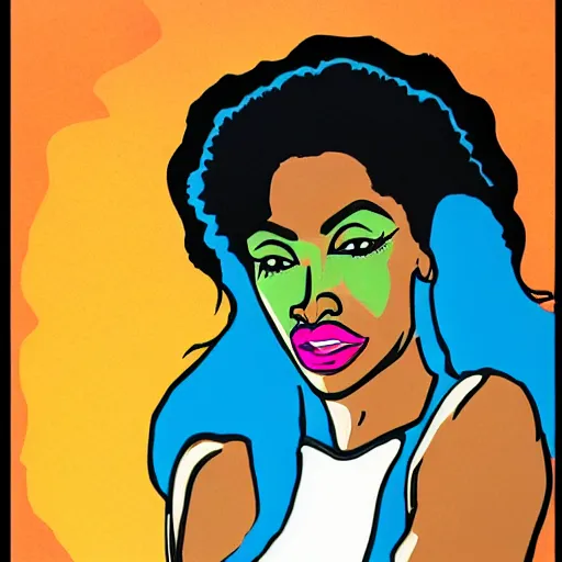 Image similar to black woman with horns, retro 1970s art style