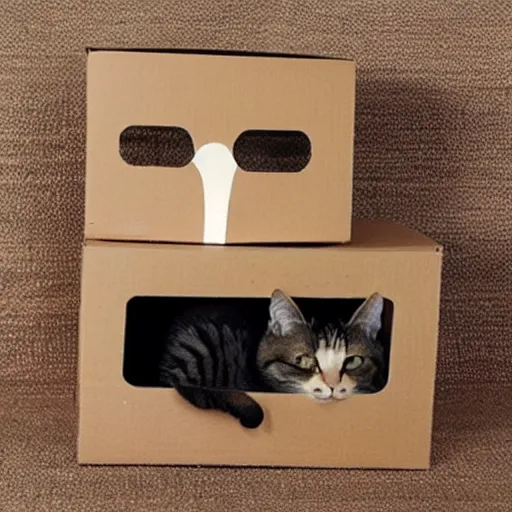 Prompt: a cat mate out of cardboard