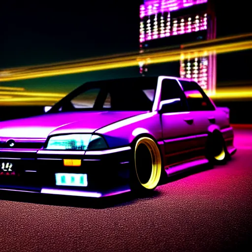 Prompt: a cyberpunk car JZX100 turbo at illegal car meet, Saitama prefecture, city midnight mist lights, cinematic color, photorealistic, highly detailed, 200MM