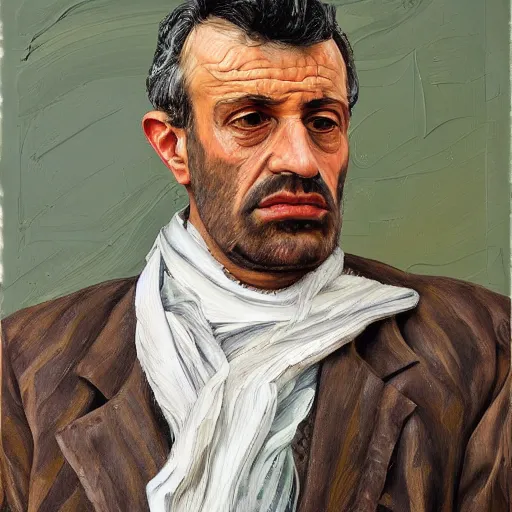 Prompt: high quality high detail painting by lucian freud, hd, portrait of rich arab guy