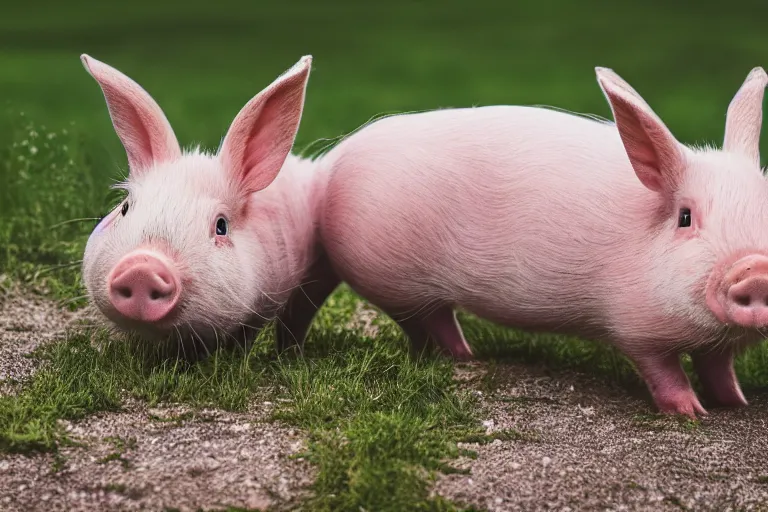 Prompt: a pig bunny!!! hybrid! hyper realistic!! realistic lighting!! wildlife photographer of the year!!! bold natural colors, national geographic, hd, wide angle, 8 k