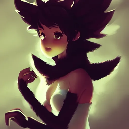 Image similar to cute furry girl with four arms, big fluffy ears, white fur and dark skin, dramatic lighting, cinematic, artstation, anime style