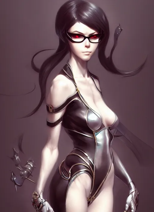 Image similar to bayonetta, highly detailed, artgerm, cushart krenz, zeronis, trending on artstation, soft light, sharp edges, illustration, character design, concept art