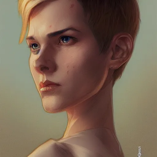 Image similar to science-fiction character portrait of Victor Nikiforov, short blond hair, tall, elegant, highly detailed, digital painting, artstation, upper body, concept art, smooth, sharp focus, illustration, art by artgerm and greg rutkowski and alphonse mucha