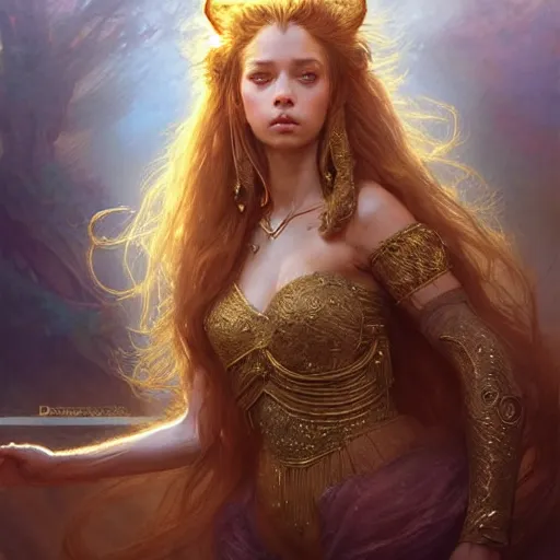 Image similar to highly detailed full portrait of a enchanted lioness in the form of a beautiful young princess. d & d, art by artgerm and greg rutkowski and donato giancola and ruan jia and carl larsson and magali villeneuve. trending on artstation, intricate details, energetic composition, golden ratio, concept art, illustration, elegant art