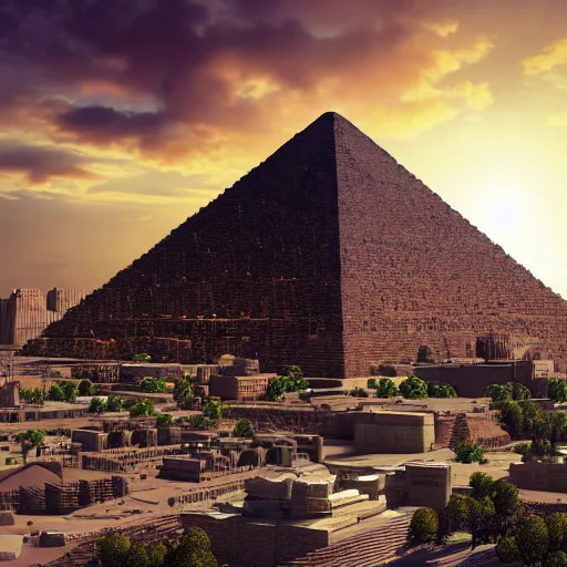 Image similar to a city with an egiptian pyramid futuristic super detailed photorealistic