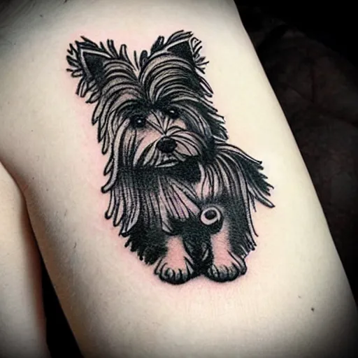 Prompt: a Russian criminal tattoo of a Yorkshire terrier