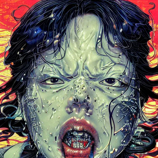 Image similar to closeup of face melting, by yoichi hatakenaka, masamune shirow, josan gonzales and dan mumford, ayami kojima, takato yamamoto, barclay shaw