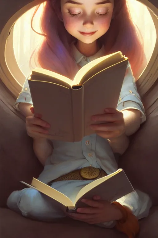 Image similar to highly detailed portrait of beautiful girl reading a book in toy story, dynamic pose, stephen bliss, unreal engine, fantasy art by greg rutkowski, loish, rhads, ferdinand knab, makoto shinkai and lois van baarle, ilya kuvshinov, rossdraws, tom bagshaw, global illumination, radiant light, detailed and intricate environment