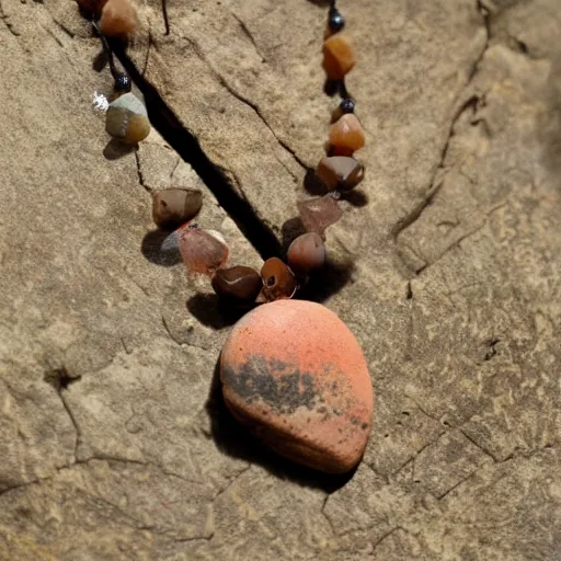 Prompt: beautiful but simple amulet made from equal parts bright sandstone and dark sandstone, representing powerful love