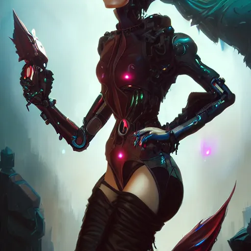 Image similar to portrait of a beautiful cybernetic vampiress, cyberpunk concept art by pete mohrbacher and artgerm and wlop and greg rutkowski and deathburger, digital art, highly detailed, intricate, sci-fi, sharp focus, Trending on Artstation HQ, deviantart, unreal engine 5, 4K UHD image