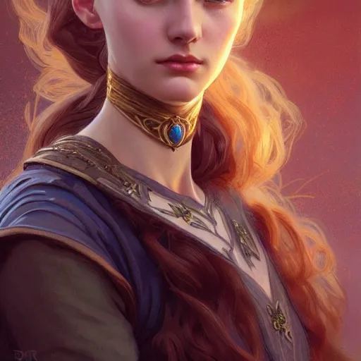 Image similar to beautiful young teen daria strokous, closeup, d & d, fantasy, intricate, elegant, highly detailed, digital painting, artstation, concept art, matte, sharp focus, illustration, art by artgerm and greg rutkowski and alphonse mucha