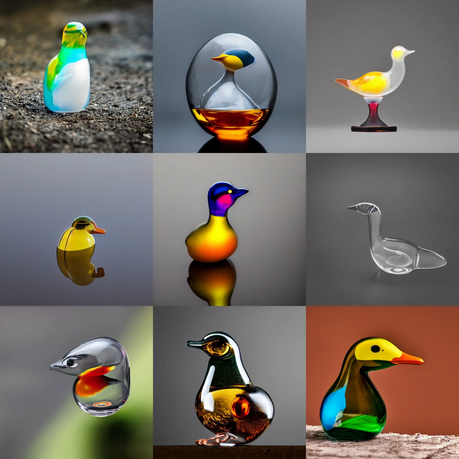 Prompt: A glass duck, XF IQ4, 150MP, 50mm, F1.4, ISO 200, 1/160s, natural light, Adobe Lightroom, photolab, Affinity Photo, PhotoDirector 365