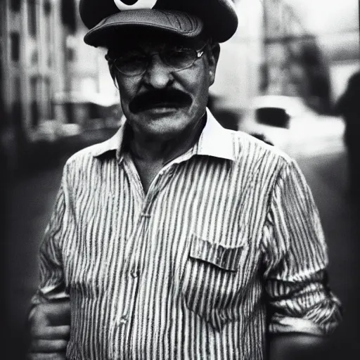 Prompt: Super Mario, 35mm, age, candid portrait photo by annie leibovitz