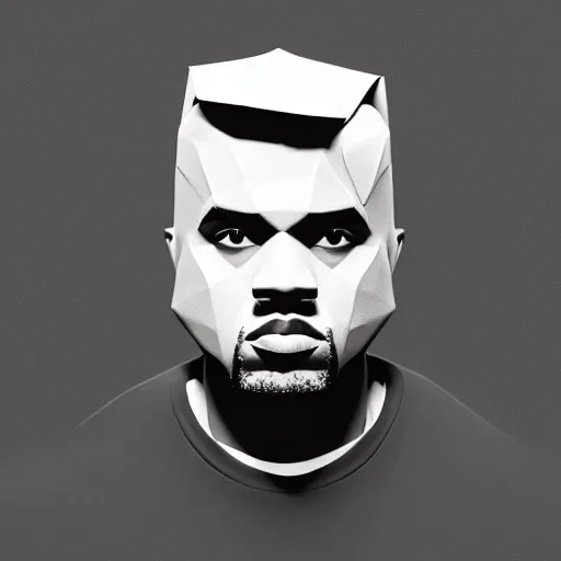 Image similar to low poly, isometric 3 d, white background, high definition, origami kanye west, hd, 4 k, 8 k