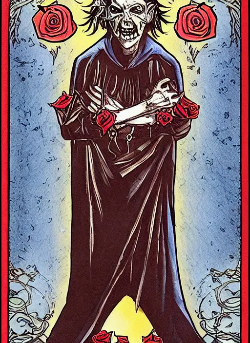 Prompt: tarot card :: horror :: vampire :: blood and roses :: by Yurtsev and Darkchylde