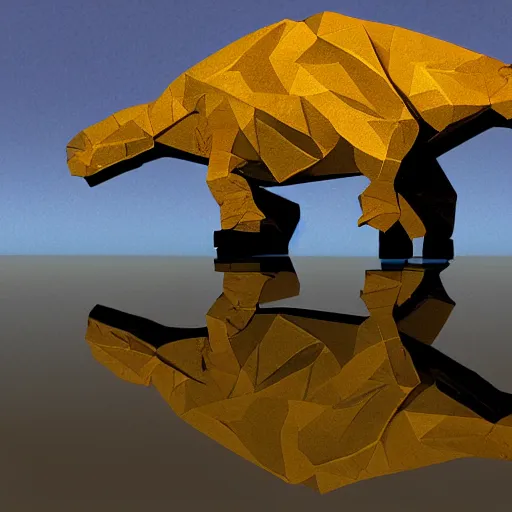 Image similar to polygonal dinosaur with very basic reflections, 90s cg