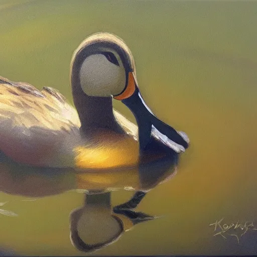 Prompt: a duck on the prowl oil painting alekos kontopoulos