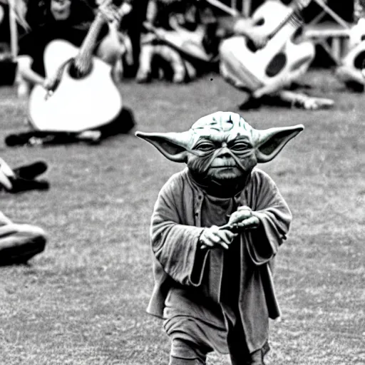 Image similar to yoda performing at woodstock