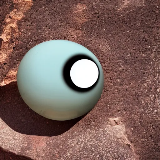 Image similar to a smooth stone that has 2 googly eyes. on a desert cliff with a blurry background.