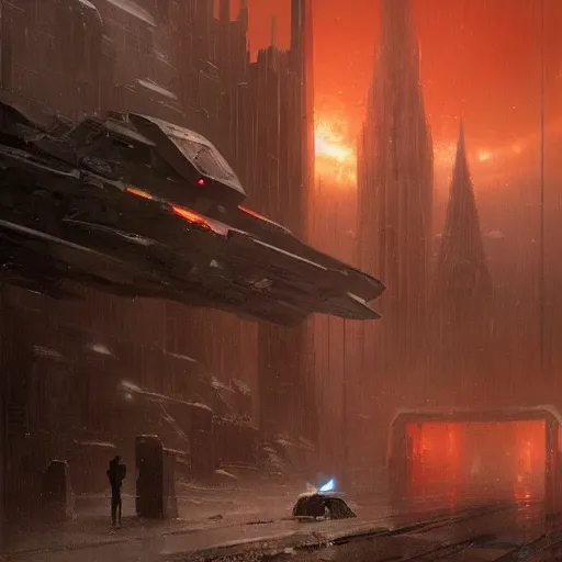 Image similar to star wars concept art by greg rutkowski, a neogothic city in the middle of a snowy landscape, dark clouds, scarce rays of sunlight, enigmatic atmosphere, artstation hq.