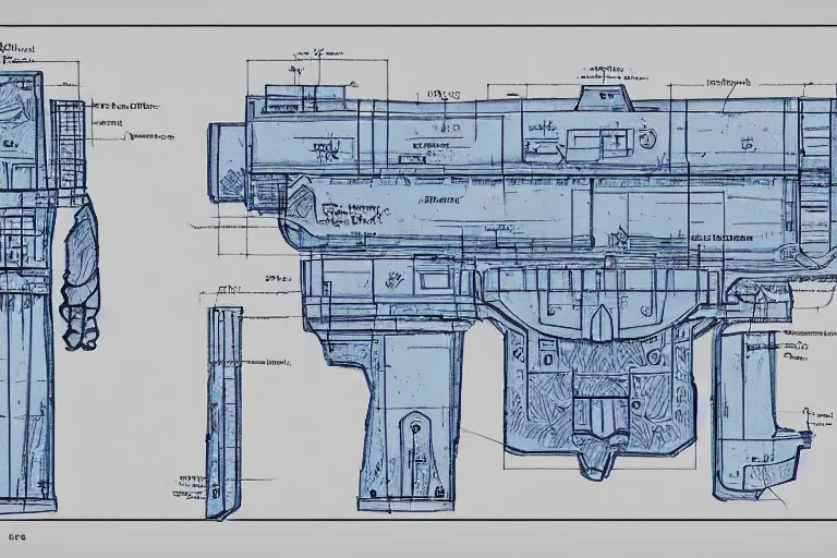 Image similar to Blueprint scheme of an armcannon