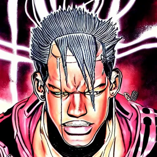 Image similar to a t - travis scott as 8 0 0 terminator in yusuke murata style, detailed