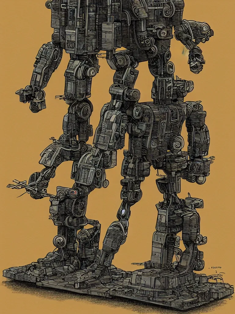 Image similar to bipedal mech inspired by a coffee maker, by jean giraud