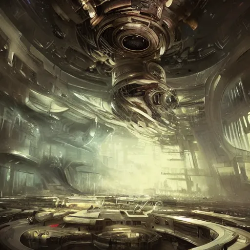 Image similar to inside epic futuristic structure by raymond swanland, highly detailed