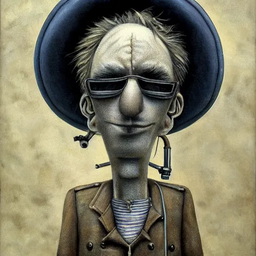 Prompt: a hyperrealistic painting of a steampunk sid vicious, blue skies, by john kenn mortensen, highly detailed,