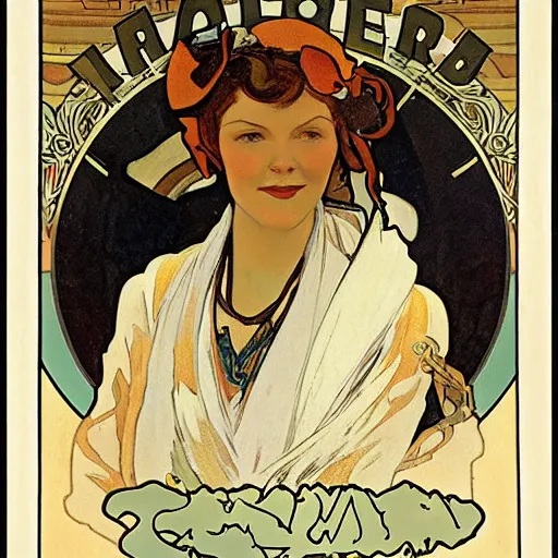 Prompt: amelia earhart, painted by alphonse mucha