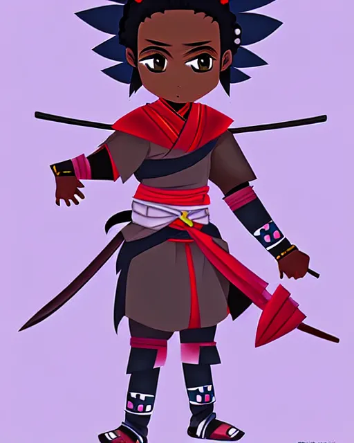 Image similar to cute digital art of a cute african samurai warrior, cute chibi style, chibi, anime, artstation, deviantart, pinterest, yasuke 5 0 0 px models