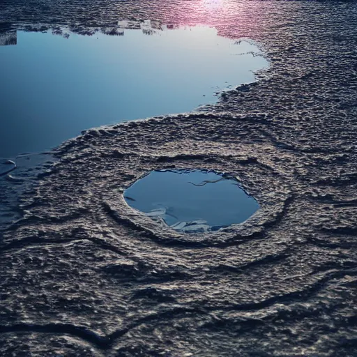 Image similar to dslr photo of a large lake with ripples from a pebble skimming across the water, full bodied portrait, artgerm, artstation, very high quality effects, intricate details,, extremely high quality, moody lighting, real camera, real photo, photography by deviantart, 8 k, full subject in shot