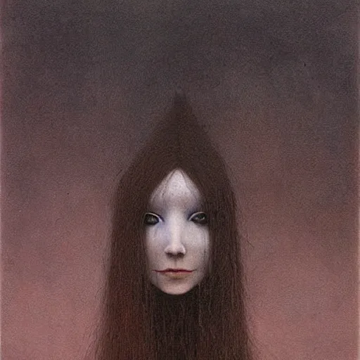 Prompt: majestic pale vampire princess with very long black hairs at moon night, by Beksinski