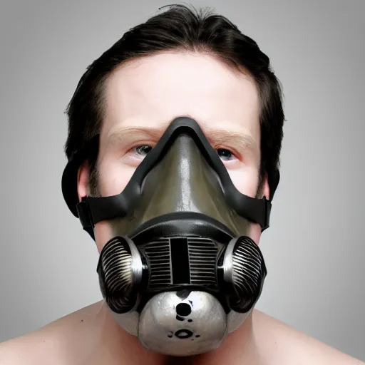 Image similar to a hyper realistic photoshoot of a gas mask in the shape of a human skull in white studio lit backround